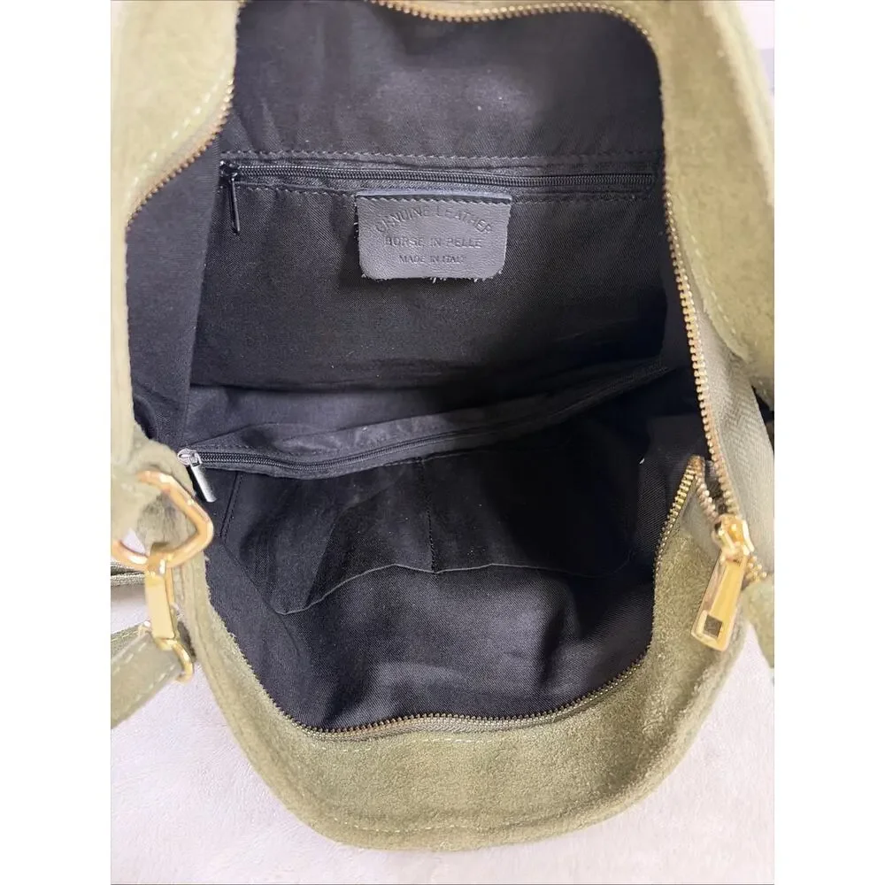 Borse In Pelle Made In Italy Genuine Leather Slouchy Shopper Shoulder Bag Green